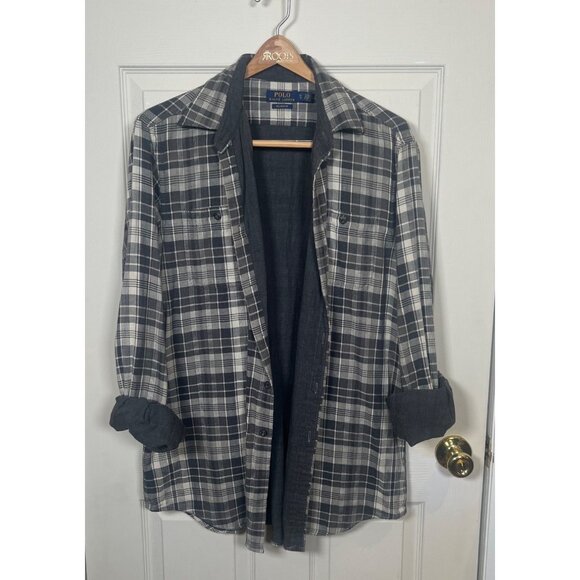 Polo Ralph Lauren Men's XL Relaxed Fit Gray/White Plaid Button-Up Shirt 100% Cot - Picture 3 of 6